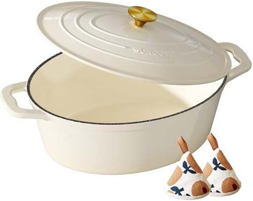 Enameled Cast Iron Dutch Oven - 9.3QT Dutch Oven Pot with Lid & Cotton Potholders - Heavy-Duty Non Stick Casserole Pot for Braising, Stews, Roasting, Baking, Suitable for All Stovetops, Cream White