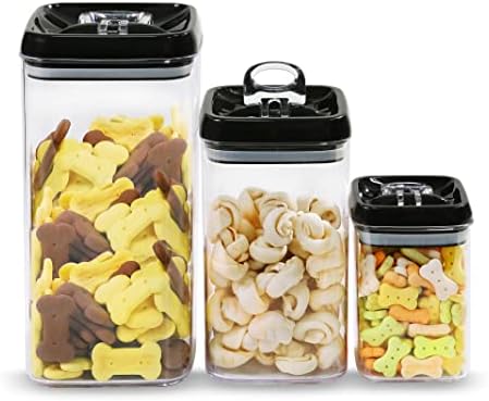 Felli Flip Tite Acrylic Food Storage Container with Lid 6” XL Air Tight Ring Seal Flip Lock, Plastic Kitchen Baking Canister for 5 lb Flour Sugar Rice Protein Powder Pantry Organizer (Nest-L Black)