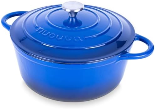 Nuovva Enamelled Cast Iron Dutch Oven Pot with Lid-6.4 Quart Non Stick Casserole Pot-Heavy Duty & Oven Safe up to 500° F for Bread Baking, Braising, Stews, Roasting - 28cm Dark Blue