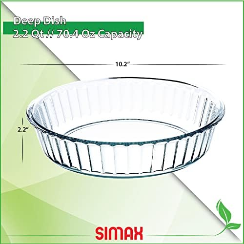 SIMAX Glass Pie Pan for Baking, 10.25 Inch Deep Round Pie Plate Dish, Apple, Pumpkin, Holiday Pies, Fluted Pie Holder, Oven Safe Tray, Borosilicate Glass Cake Tin