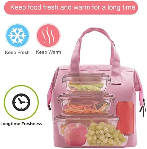 Mziart Insulated Lunch Bag Simple Cute Lunch Box for Women Men, Light Pink