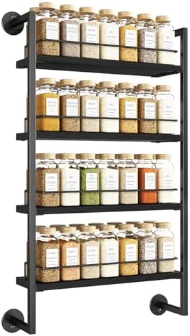 IBUYKE 4 Tier Spice Rack Wall Mount for Kitchen,Black TLJ016B
