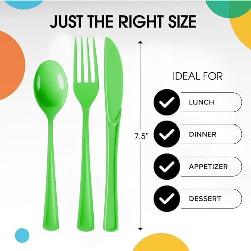 Party Solids Lime Green Plastic Silverware 150 Pcs Lime Green Cutlery Set