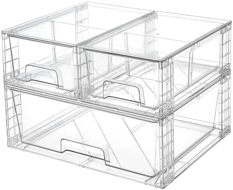 Vtopmart Clear Stackable Storage Drawers, 3 Pack Wide Organizer Set