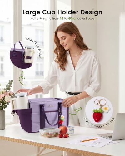 LOVEVOOK Insulated Lunch Bag Women, Puffer Adult Lunch Box for Women,Purple