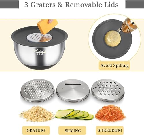 Wildone Mixing Bowls with Airtight Lids, Stainless Steel Mixing Bowls Set