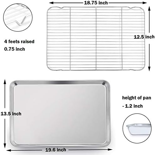 P&P CHEF Stainless Steel Baking Sheet with Rack Set for Cookie, 19.6 Inch