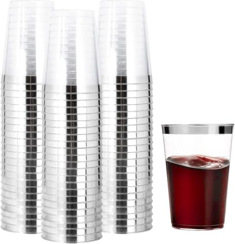 I00000 200PCS Silver Plastic Cups, 10 OZ Disposable Clear Plastic Cups