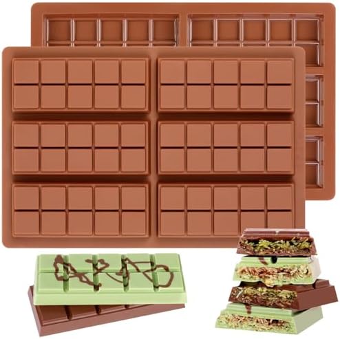 Chocolate Molds - Non-Stick Chocolate Bar Mold, Break Apart Chocolate Bar Maker Food Grade Deep Chocolate Bar Mold For Making Candy Knafeh Pistachio Chocolate Bar - Set of 2