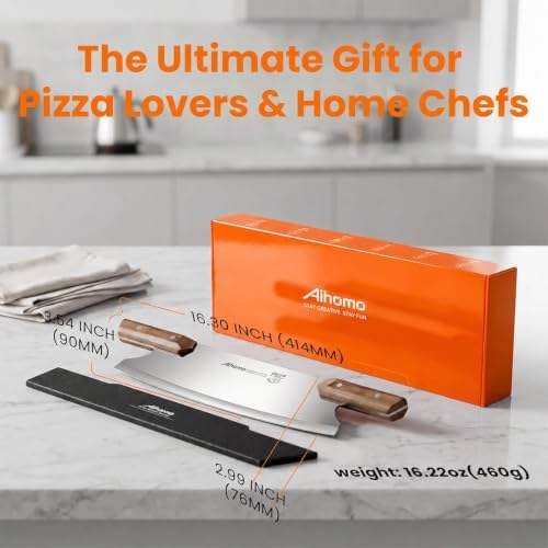 13-Inch Pizza Cutter Rocker, Japanese 420J1 Steel, Dual Pakkawood Handles