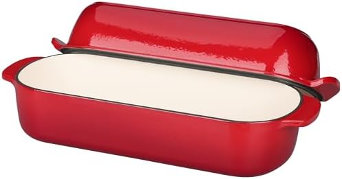 EDGING CASTING Enameled Cast Iron Loaf Pan with Lid, Bread pan, Dutch Oven Bread pan for Homemade Sourdough Bread Baking, 12.5x5.5 inch, 5qt, Red