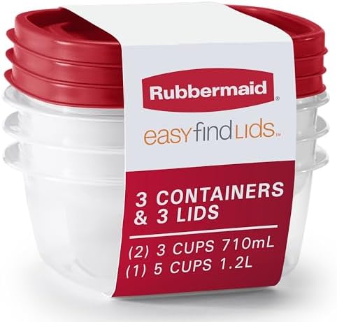 Rubbermaid EasyFindLids Food Storage and Organization Containers, 3-Pack, Racer Red, BPA-Free, Microwave & Dishwasher Safe