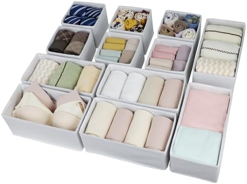 Fordonral Drawer Organizer Clothes, Foldable Fabric Dresser Organizer Closet Organizers and Storage Box for Underwear,Folded Clothes,Baby Clothing,Socks,Bra,Towels,Ties(6M+6S,White)