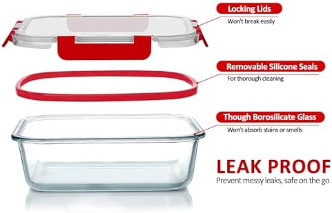 M MCIRCO 30 Piece Extra Large Glass Food Storage Containers with Lids, Red