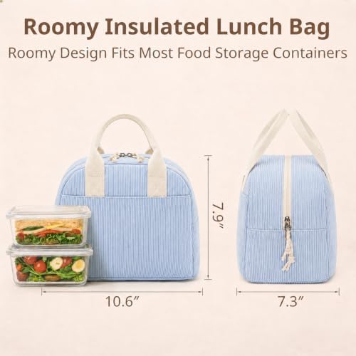 LOVELYWIND Lunch Box for Women,Insulated Lunch Bag Cute Lunch Tote Blue