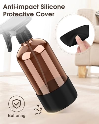 Bontip Glass Spray Bottle with Silicone Sleeve Protection, Amber Glass Spray Bottle Set for Window Cleaner Aromatherapy Facial Hydration Watering Flowers Hair Care 2 Pack/16 oz (Black & White, 16 oz)