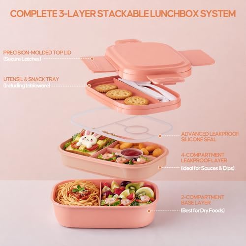 Adults Leak-Proof Bento Lunch Box Set with Lunch Bag for Work, School（Pink）
