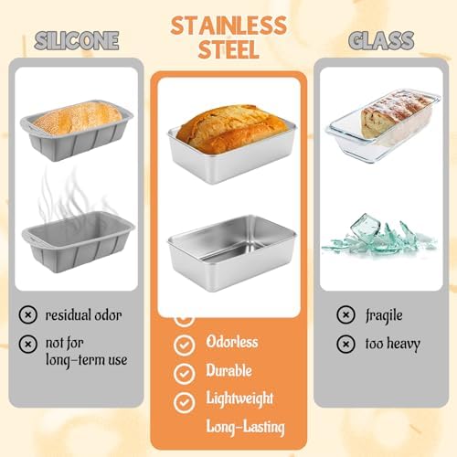 AKOLAFE 8 Pack Stainless Steel Loaf Pan 8.5 x 5.5 Inch Banana Bread Pan for Homemade Bread Loaf Pans for Baking Bread Tin Sourdough Bread Baking Pan Metal Sandwich Loaf Bread Pans for Meatloaf, Cake