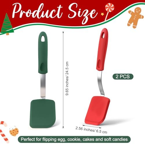 2 Pcs Mini Silicone Cookie Brownie Spatula,Solid Flat,Red, Green