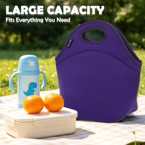 FlowFly Neoprene Kids Lunch box Insulated Soft Bag Mini Cooler Thermal Meal Tote Kit for Boys, Girls,Men,Women,School,Work, Office, Purple