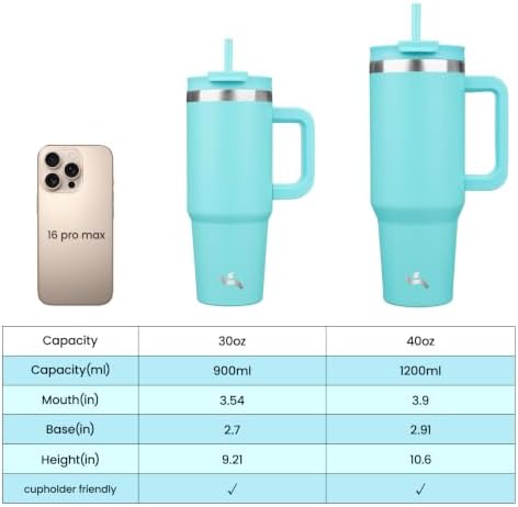Konokyo 40 oz Insulated Tumbler Water Bottle with Handle, Straw Lid