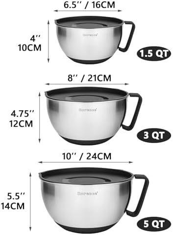 Rorence Mixing Bowls with Lids Set, 3 Grater Attachments, 1.5, 3 & 5 Qt