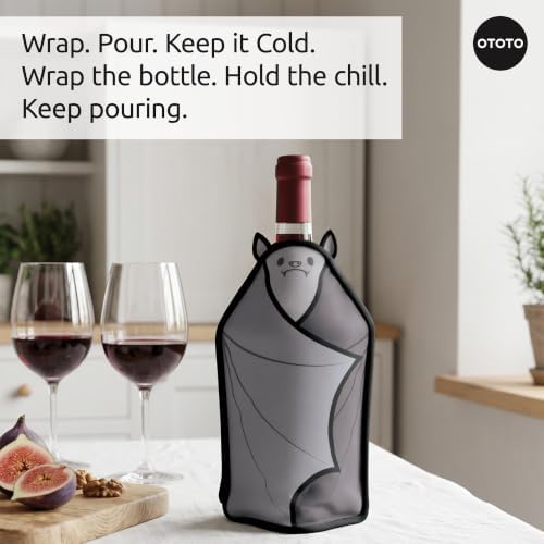 OTOTO Vino Wine Cooler Sleeve - Bat Cooler Sleeve for Wine Bottles & Glass Bottles, Reusable Bottle Cooler Sleeve, Halloween Spooky Gifts, Gothic Gifts, Unique Kitchen Gadgets