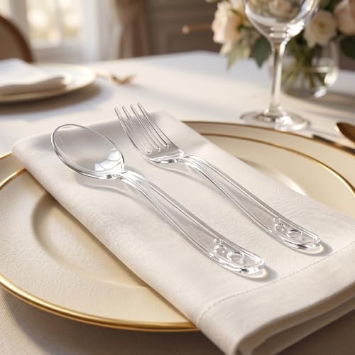 SACATR 1500 Count Clear Plastic Silverware Heavy Duty Forks, Spoons