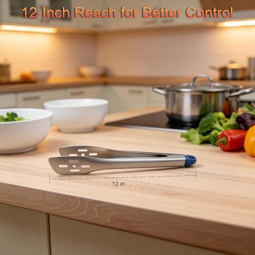 Kitchen Tongs, Food Grade Stainless Steel Cooking Tongs, 12''