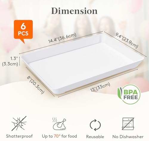 Lifewit 6-Pack Large Serving Tray, 14.5 x 9.5 Plastic Food Serving Platter