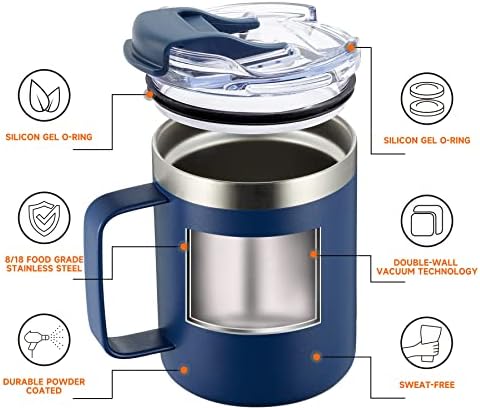 12oz Insulated Travel Coffee Mug with Handle, Navy, 4 Pack