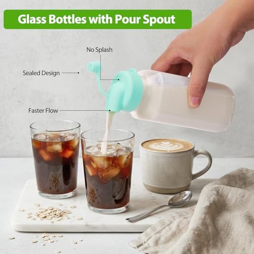 CUCUMI 6 Pack 16 Oz Glass Milk Bottles with Lids