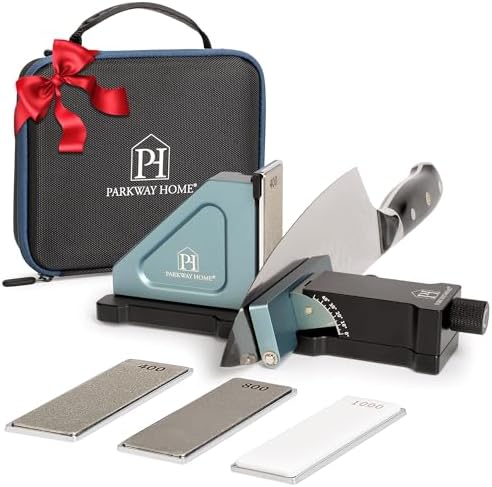 PATENTED ORIGINAL ADJUSTABLE ROLLING KNIFE SHARPENER KIT: Adjustable Height, 10° to 40° for 30 Angle Options, Removeable Diamond Plates with Travel Case - Kitchen Knife Sharpener