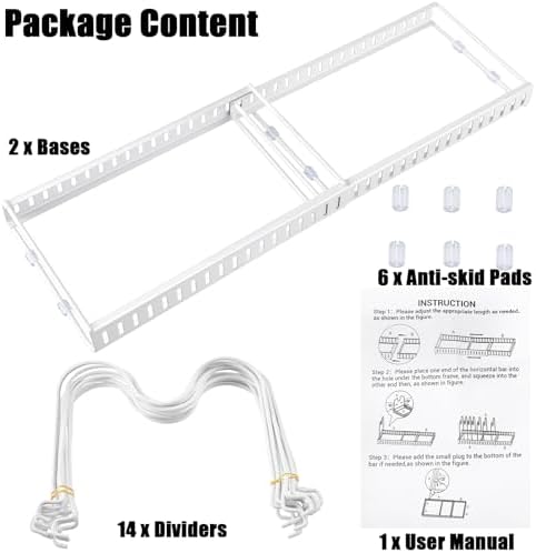 Expandable Pot and Pan Organizer for Cabinet, 14 Adjustable Dividers, Versatile Pan Holder Storage Rack, Extends from 12'' to 23'', Fits Cabinets, Countertops, or Under Sink, White, Iron