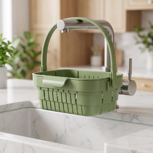 2 Pack Foldable Hanging Sink Strainer Basket, Over Sink Collapsible Colander with Faucet Hook, Kitchen Drain Basket for Washing Fruits Vegetables, Food Scraps Strainer & Sink Organizer