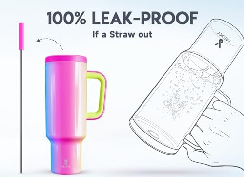 Meoky 50 oz Tumbler with Handle, Tumbler with Lid and Straw, Insulated Stainless Steel Travel Mug, 100% Leak-proof, Keeps Cold for 36 Hours or Hot for 12 Hours (Carnival)