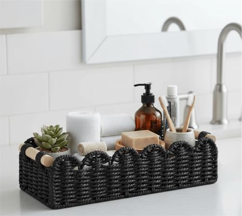 CubesLand Scalloped Toilet Paper Storage Basket W/Handle for Home Decor