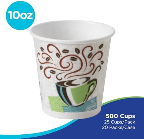 Dixie PerfecTouch 10 oz Paper Coffee Cups By GP PRO, Coffee Haze Design, 500 Count (25 Disposable Cups Per Sleeve, 20 Sleeves Per Case), 5310DX