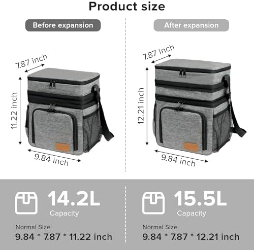 ZRSUN Insulated Lunch Bag for Women Men, Reusable 3 Layers Lunch Box Women, Expandable Reusable Water-resistant Lunch Box for Work Travel Office Picnic Hiking