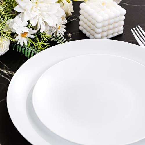 EjonirInjonir 150pcs Heavy-Duty White Plastic Plates for Party Serves 30