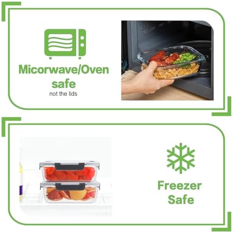 8-Pack 36oz Large Glass Meal Prep Containers with Leak Proof Snap-Lock Lids