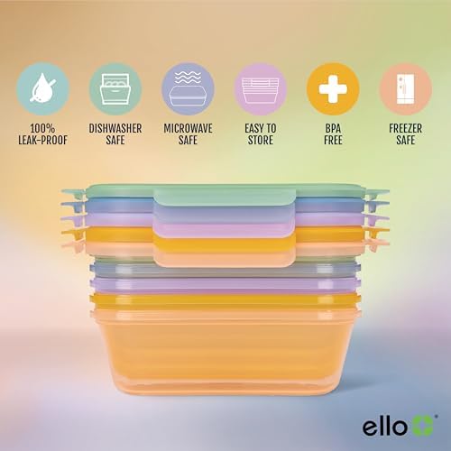 Ello Snap & Nest 4.5 Cup Plastic Meal Prep Set, 10 Piece, Cactus Blooms