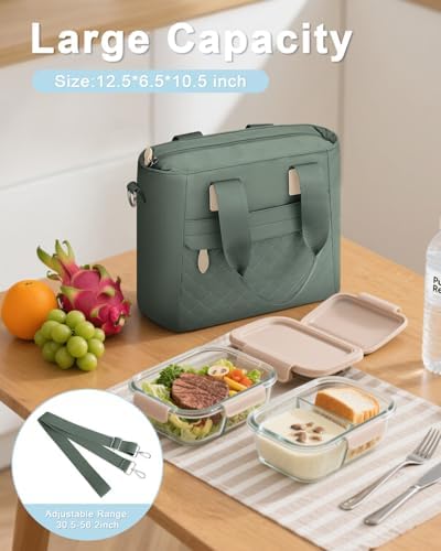 Capolo Lunch Bag for Women,Large Insulated Lunchbox Tote Reusable,L-Green