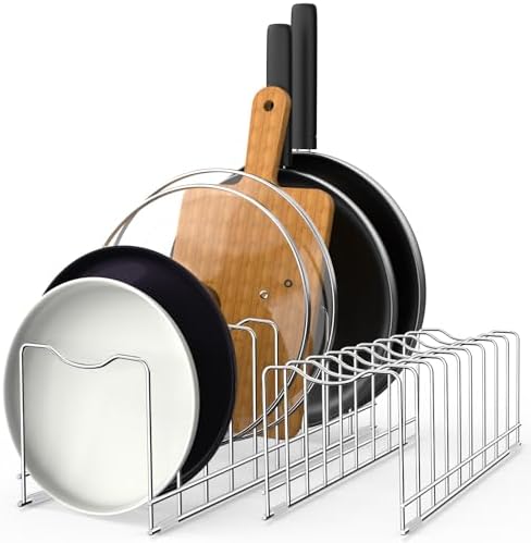 FLSEPAMB Pot Lid Organizer Pan Lid Organizer Kitchen Pot Lid Rack Suitable for Bakeware Dish Plate, Cutting Boards, Pots & Pans, Serving Trays, Reusable Holder (2 Pack)