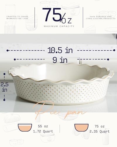 getstar Ceramic Deep Pie Pan Set of 2, 9 inch Pie Dish for Baking, Non-Stick, Oven & Dishwasher Safe, Farmhouse Decor Quiche Baking Dish, Pie Plate, Deep Dish Pie Pan