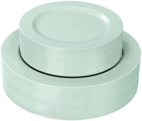 FLOWERCAT 60PCS Sage Green Plates - Heavy Duty Plastic Plates Disposable for Spring Party - Include 30PCS 10.25inch Sage Green Dinner Plates and 30PCS 7.5inch Dessert Plates