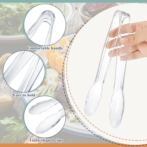 Tessco 25 Pcs Plastic Tongs, 9 Inch Disposable Serving Tongs,Transparent