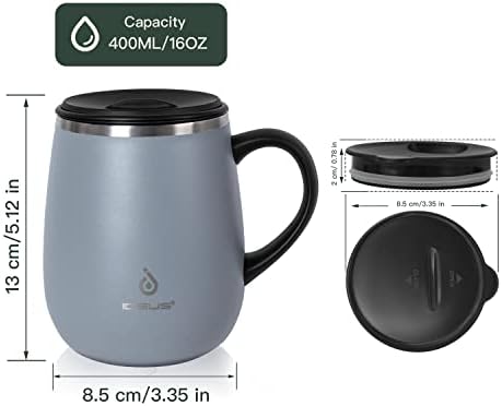 Ideus 16 oz Insulated Coffee Mug with Handle and Lid (Ultimate Gray)