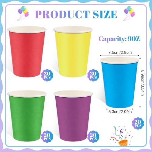 NatNarr 100 Pack Rainbow Paper Cups, 9oz Colored Cups