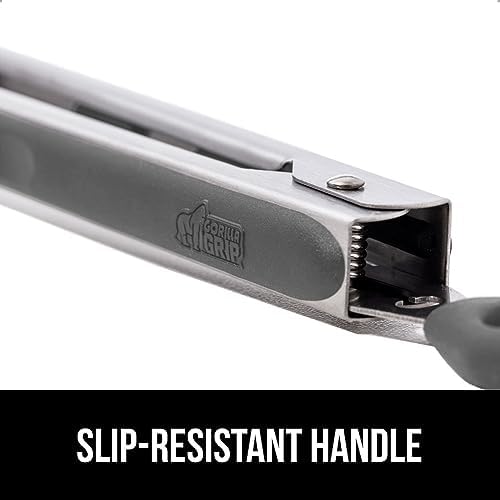 GORILLA GRIP Stainless Steel Kitchen Tongs for Cooking, 2 PK, Gray